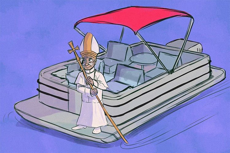 The pontoon was stiff (Pontiff) to push but with the Pope at the helm, there was no problem.